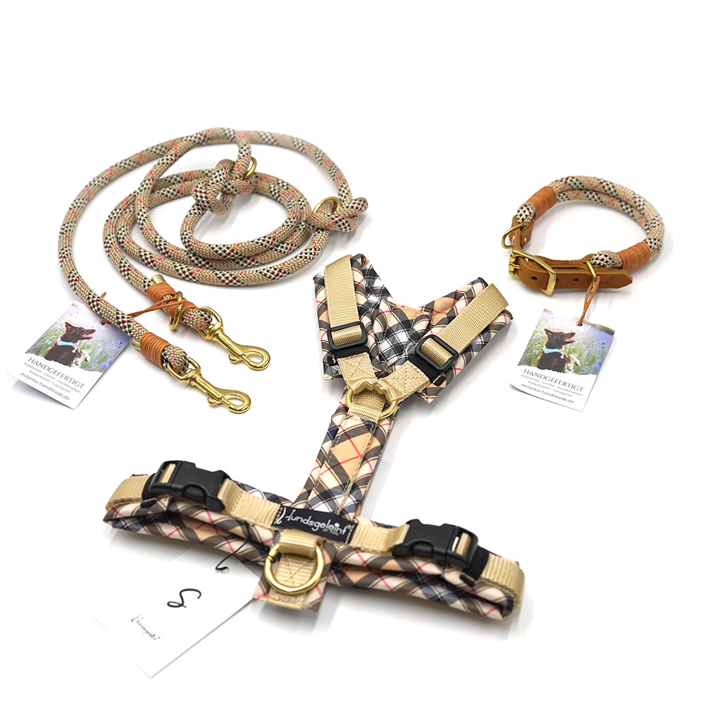 Verstellbares Geschirr Tartan Beige